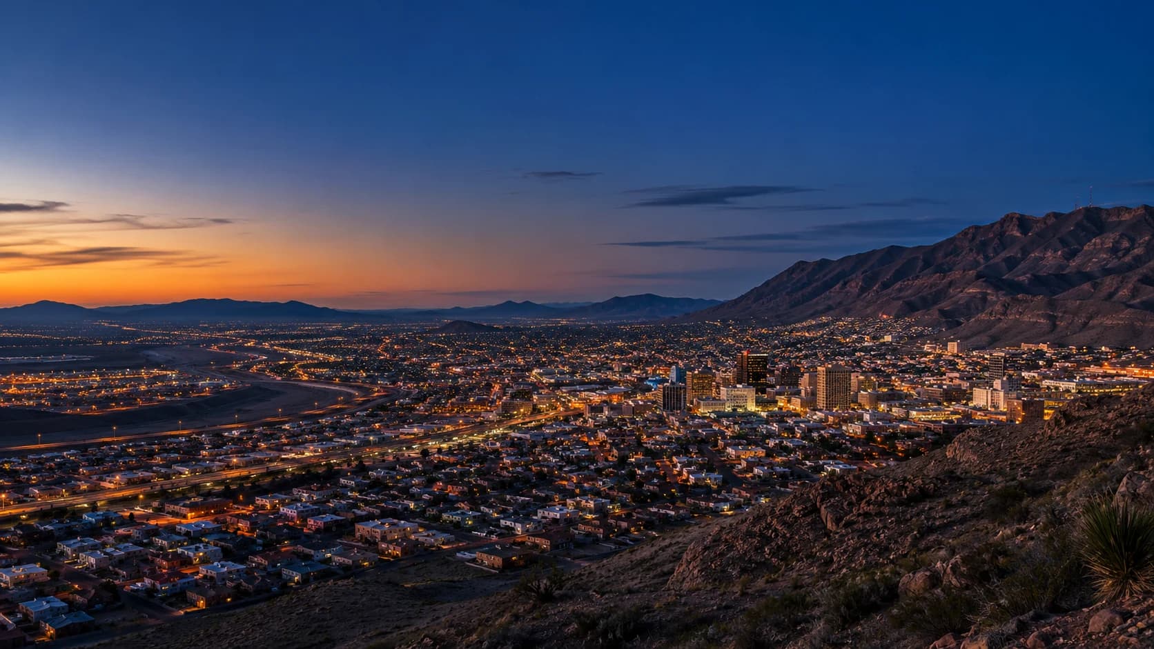 El Paso and the Franklin Mountains at blue hour