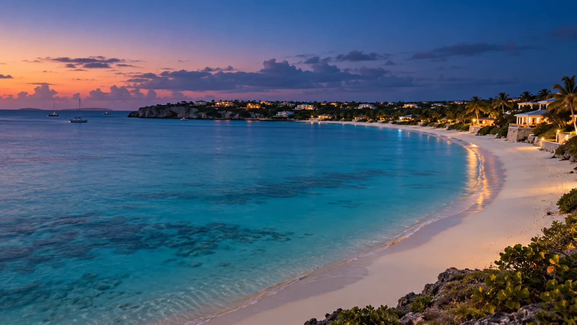 Shoal Bay on Anguilla at blue hour