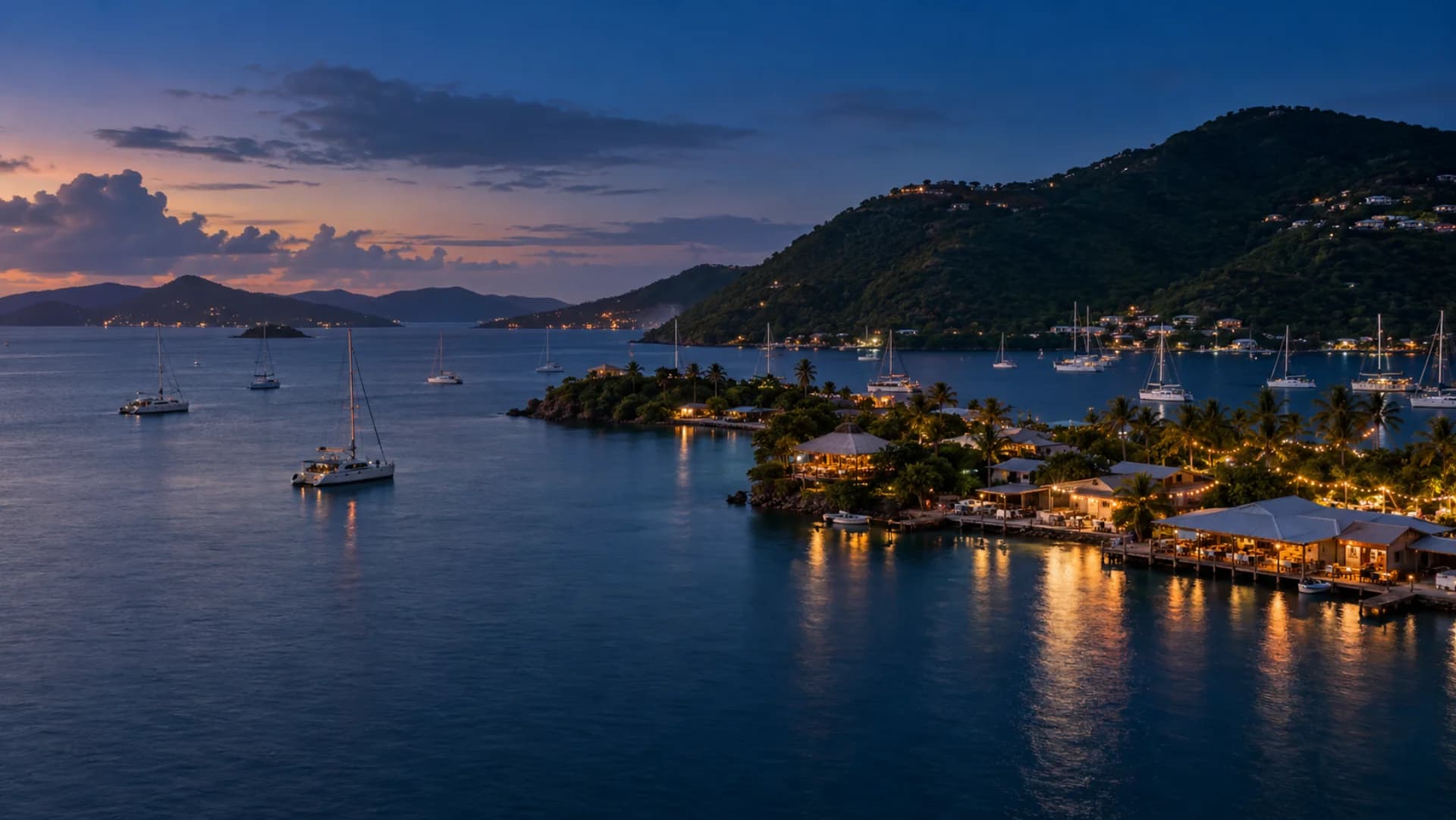 Beef Island and Trellis Bay at blue hour