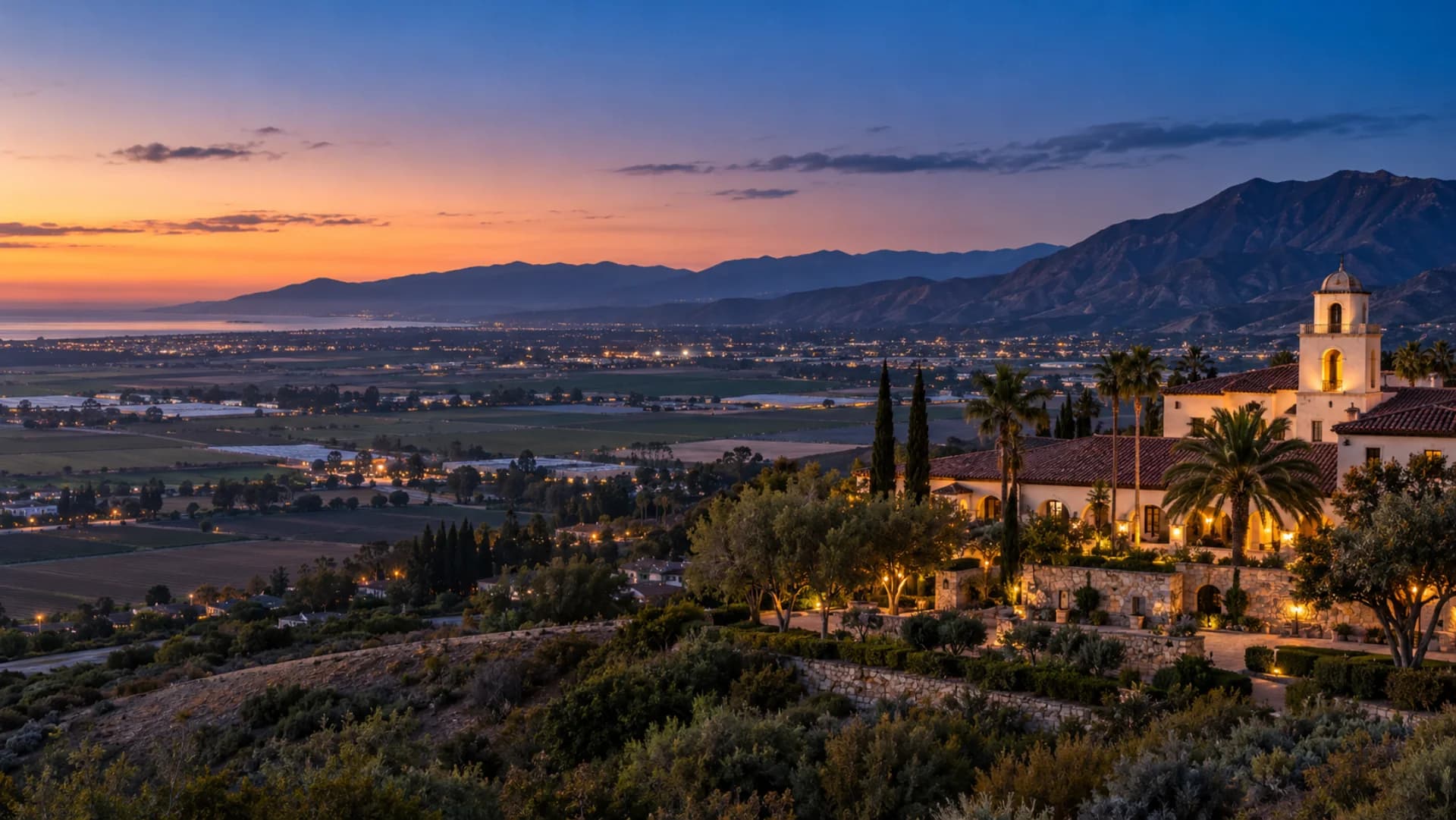 Camarillo and the Oxnard Plain at blue hour