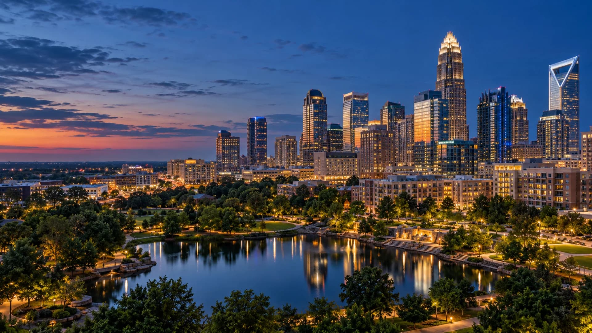 Charlotte skyline at blue hour