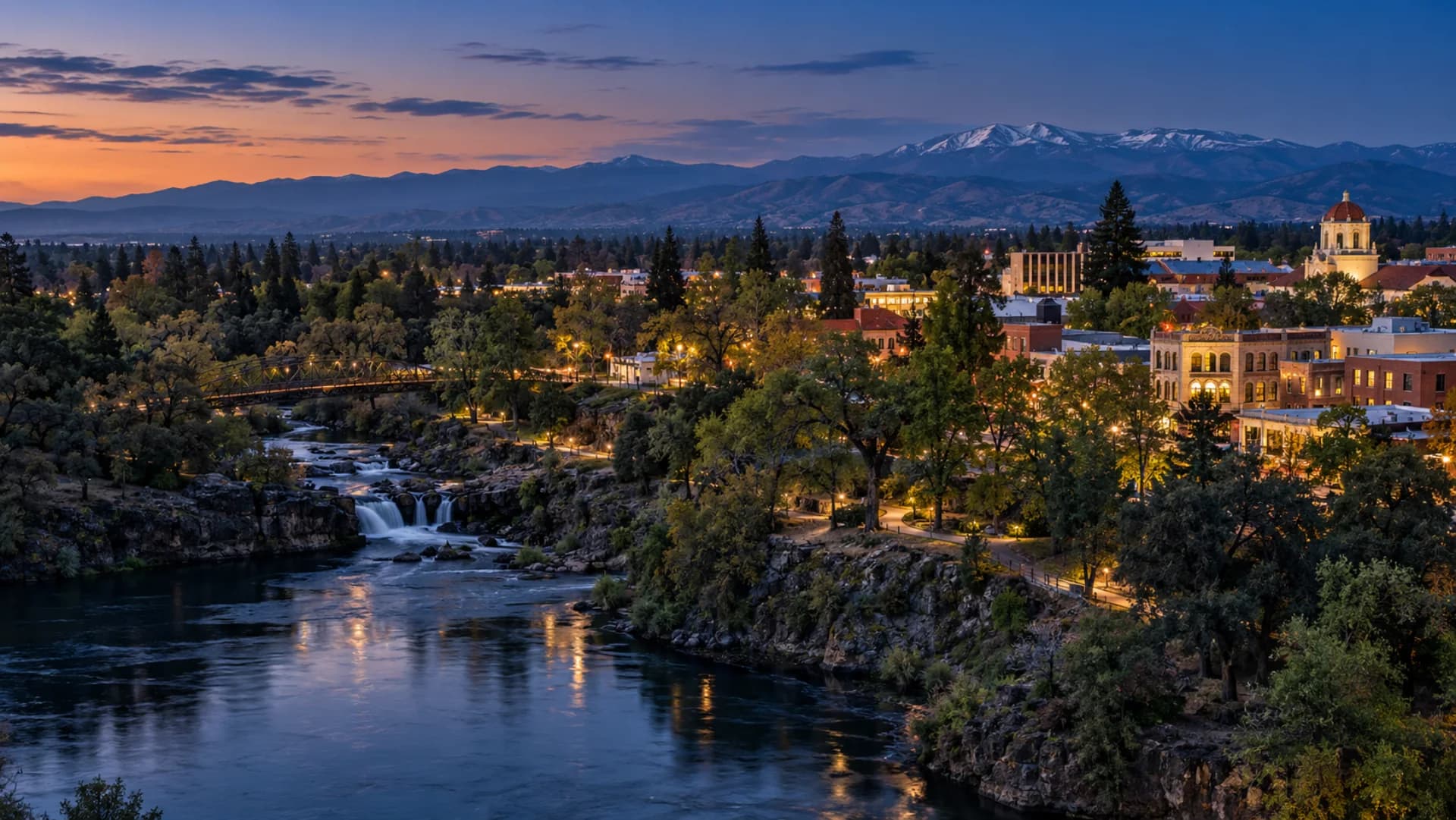 Chico, Bidwell Park and Sierra foothills at blue hour