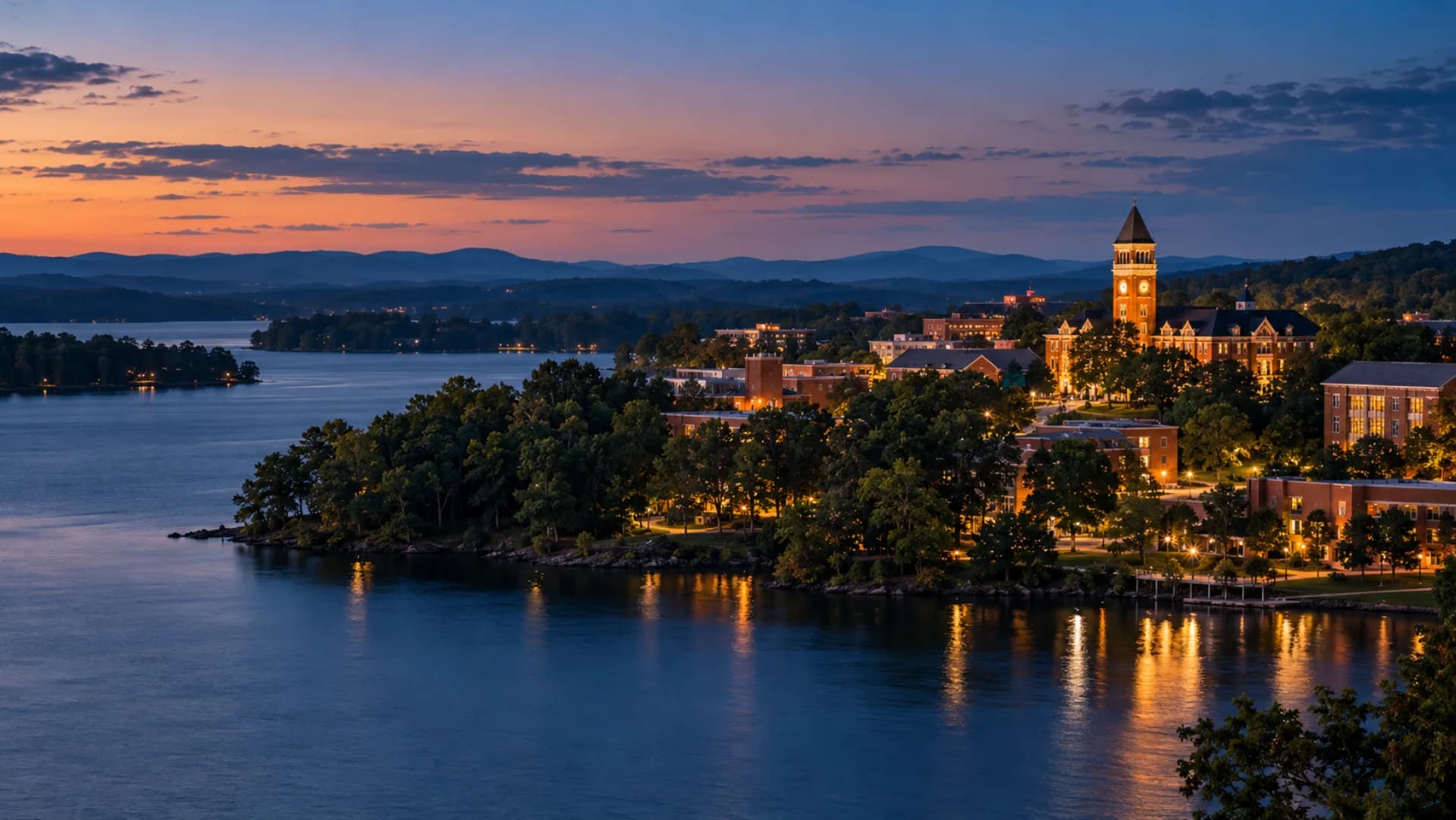 Clemson and Lake Hartwell at blue hour