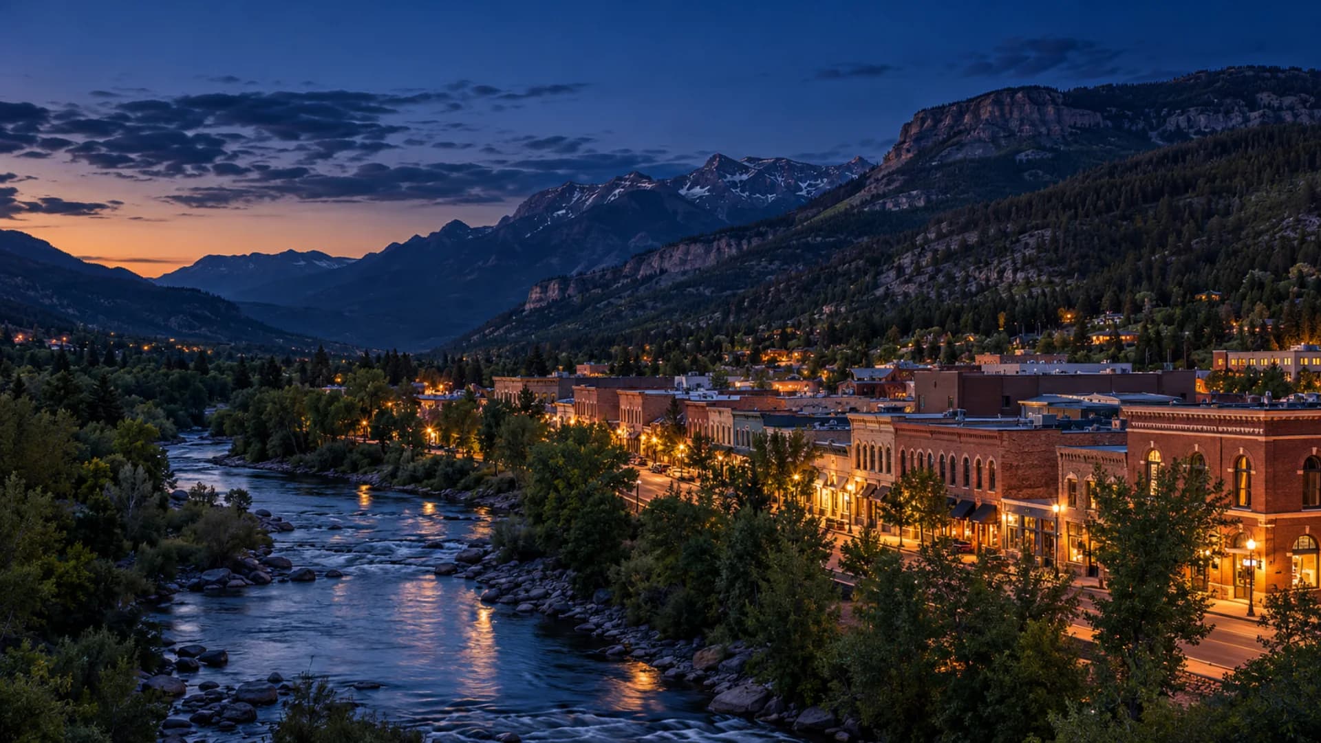 Durango and the Animas River valley at blue hour