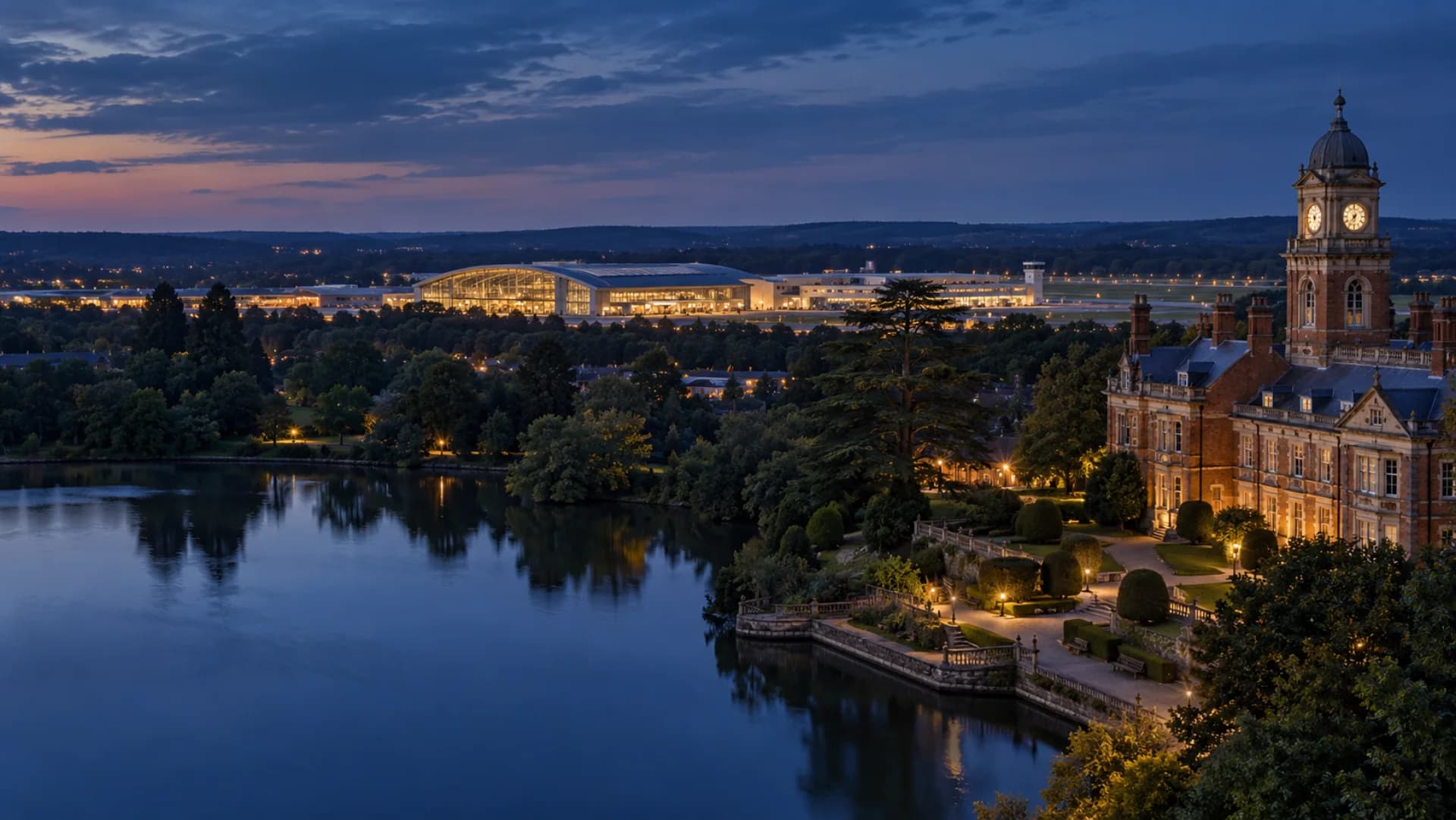 Farnborough and the Hampshire countryside at blue hour