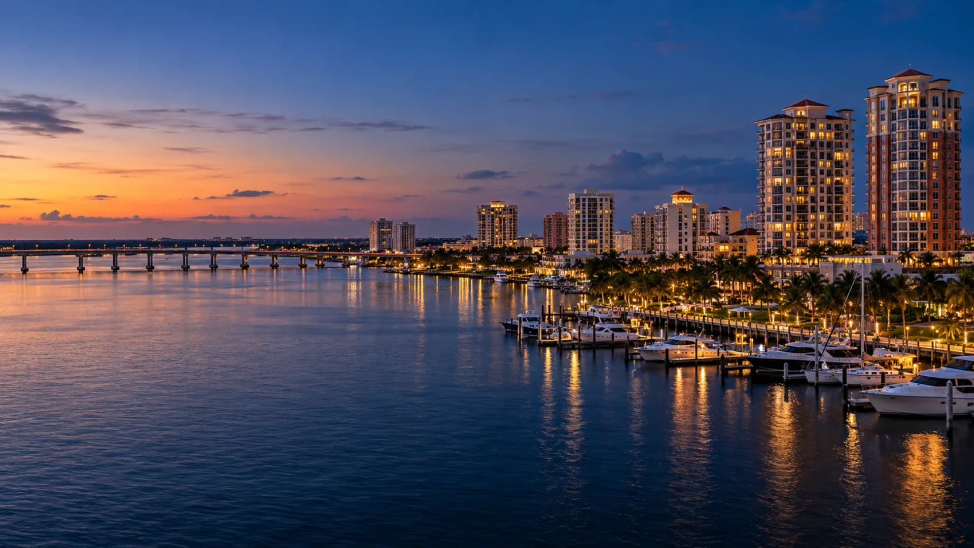 Fort Myers riverfront at blue hour