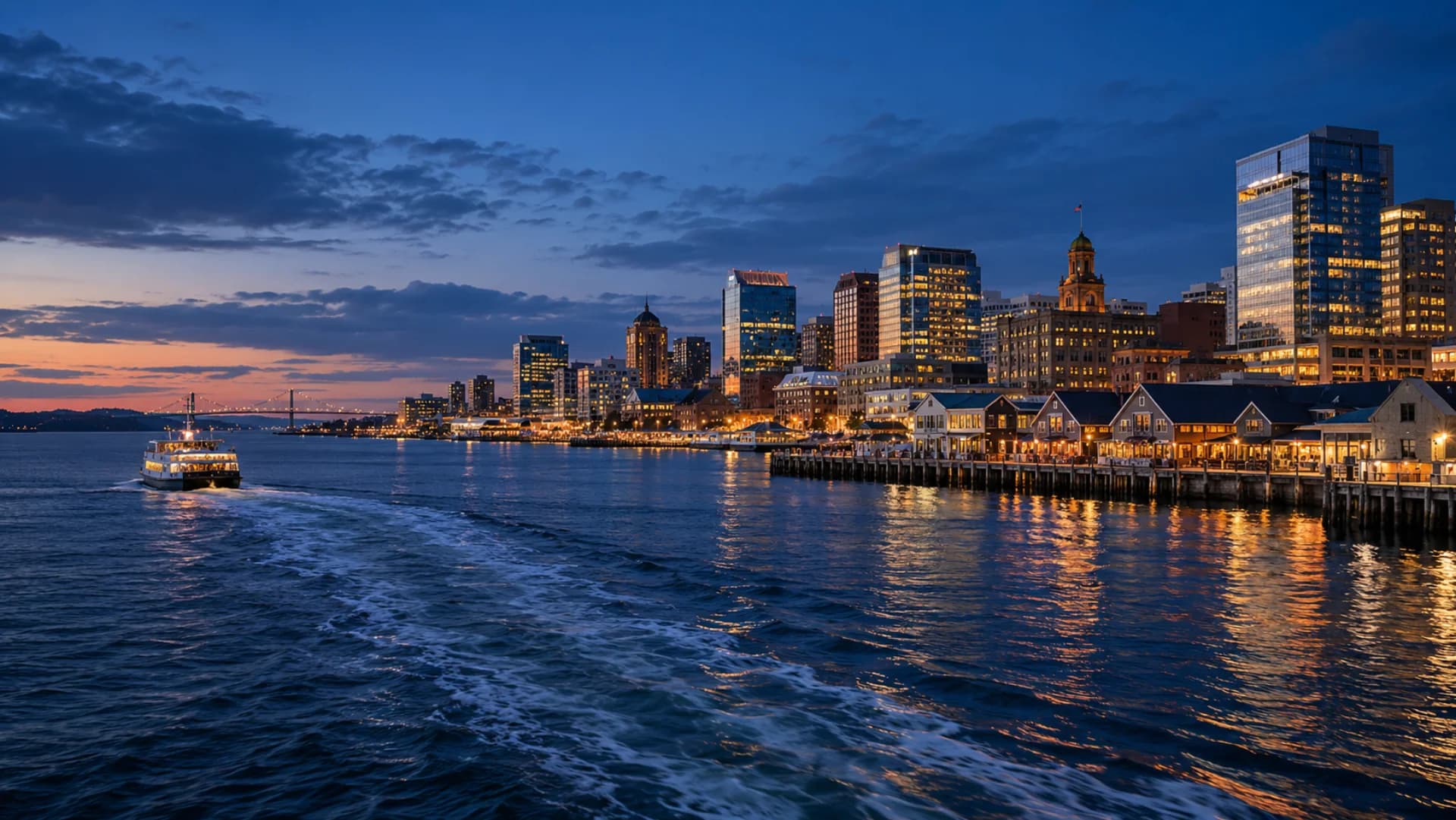 Halifax Harbour and waterfront at blue hour
