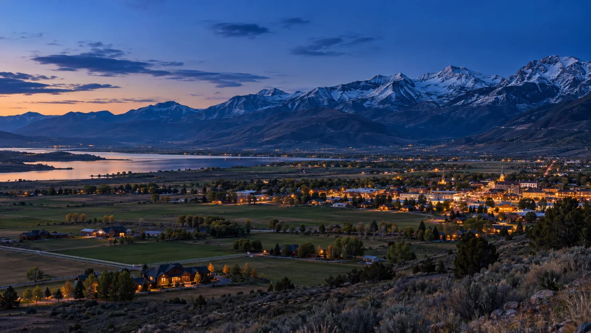 Heber Valley and the Wasatch Mountains at blue hour