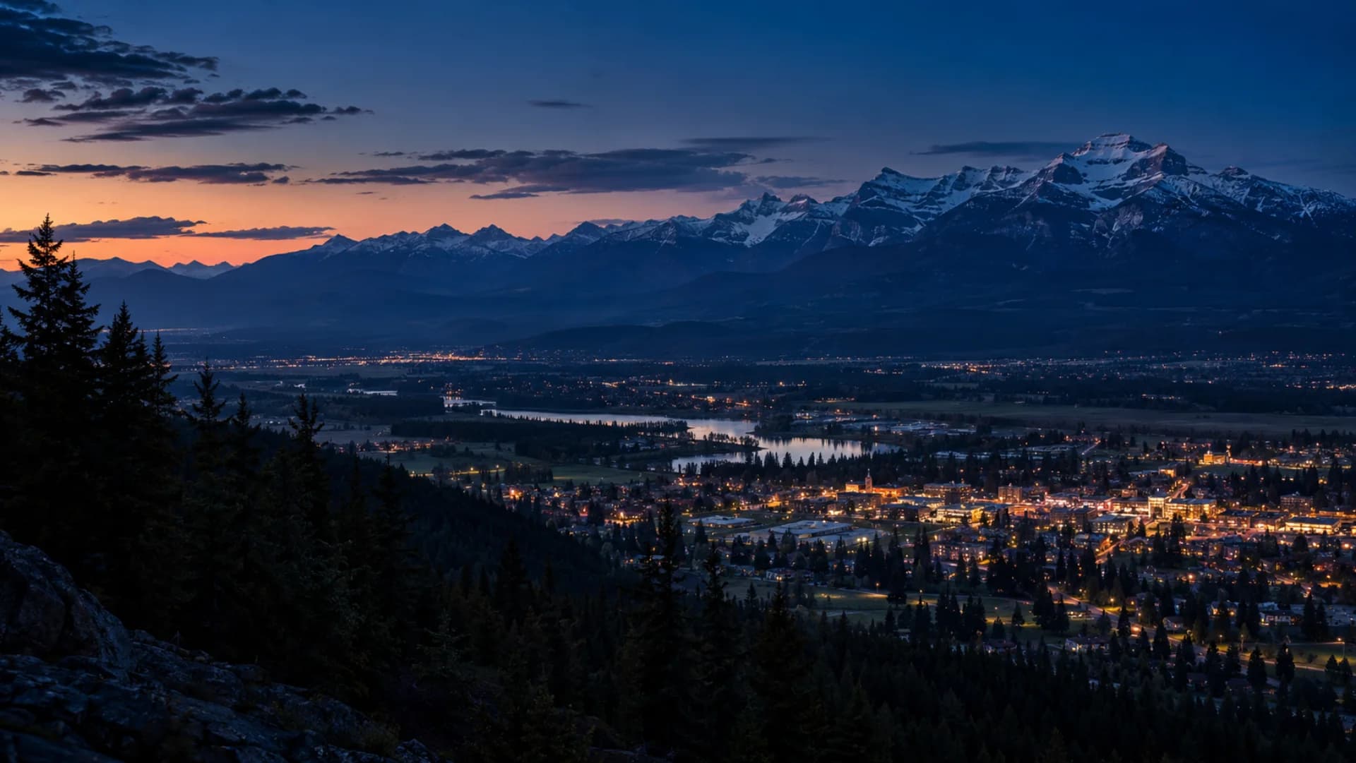Kalispell and the Flathead Valley at blue hour