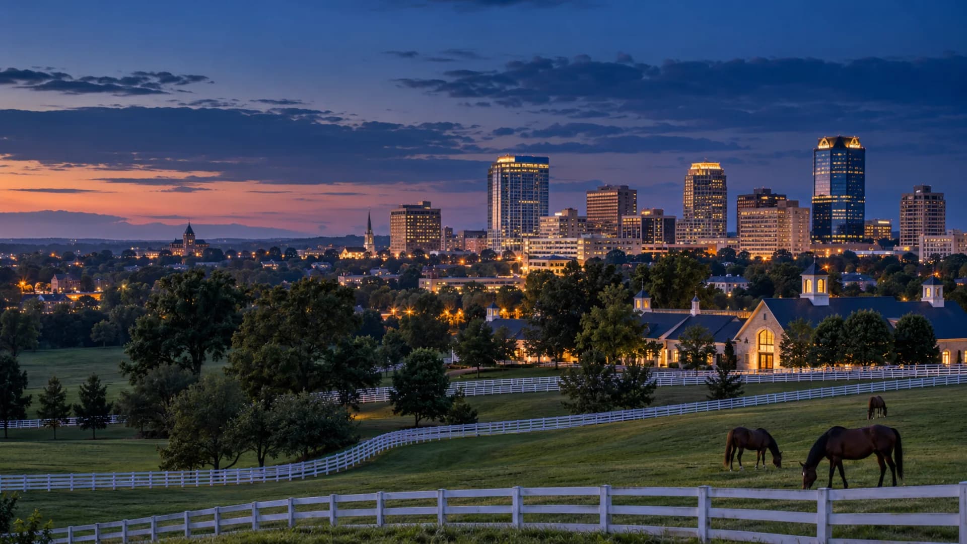Lexington and Kentucky horse country at blue hour