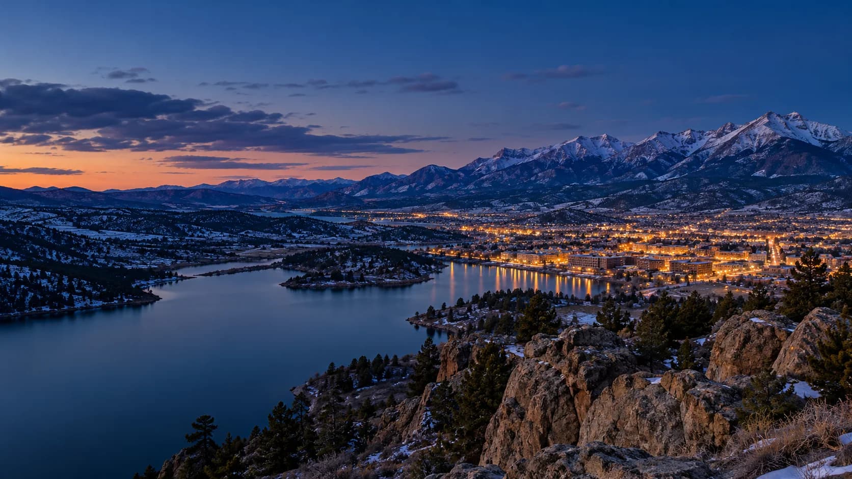 Loveland and the Colorado Front Range at blue hour