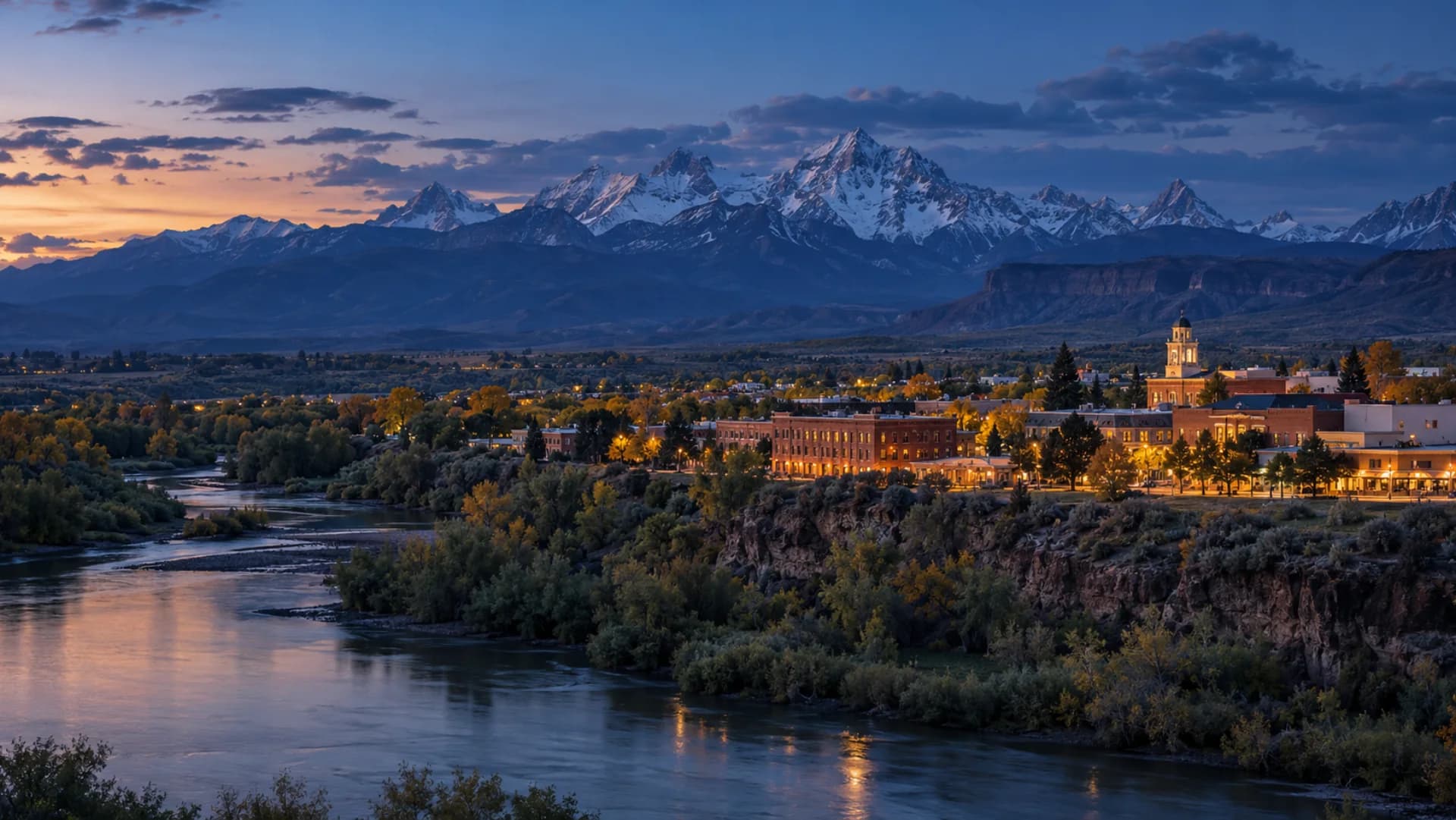 Montrose valley and San Juan Mountains at blue hour