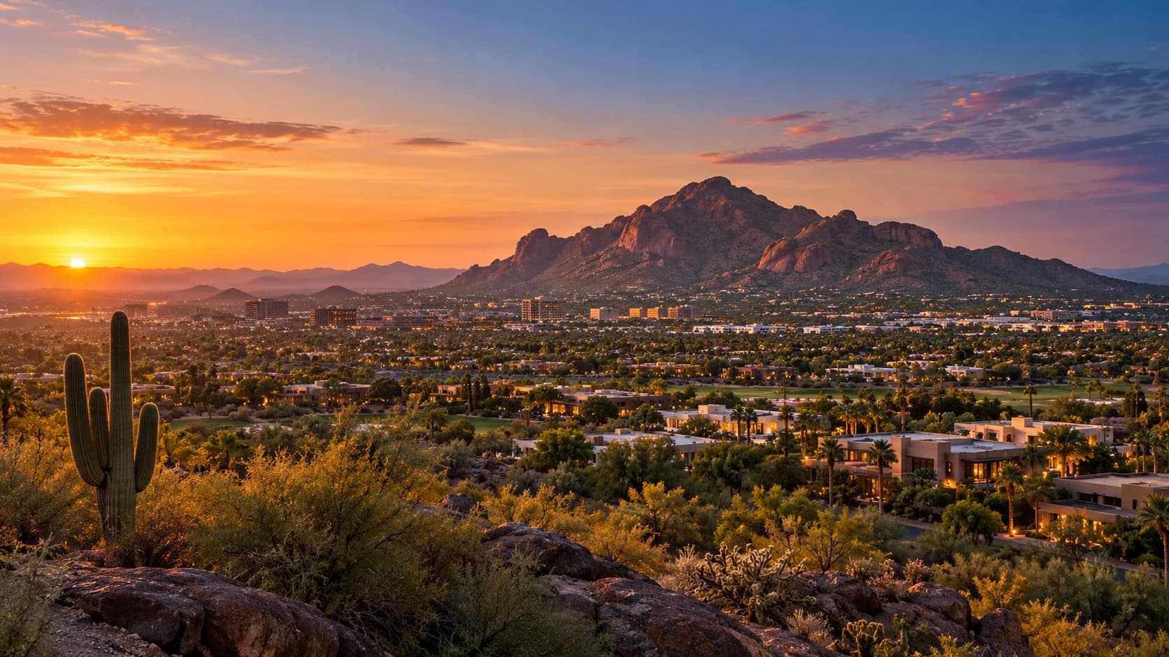 Scottsdale and Camelback Mountain at blue hour