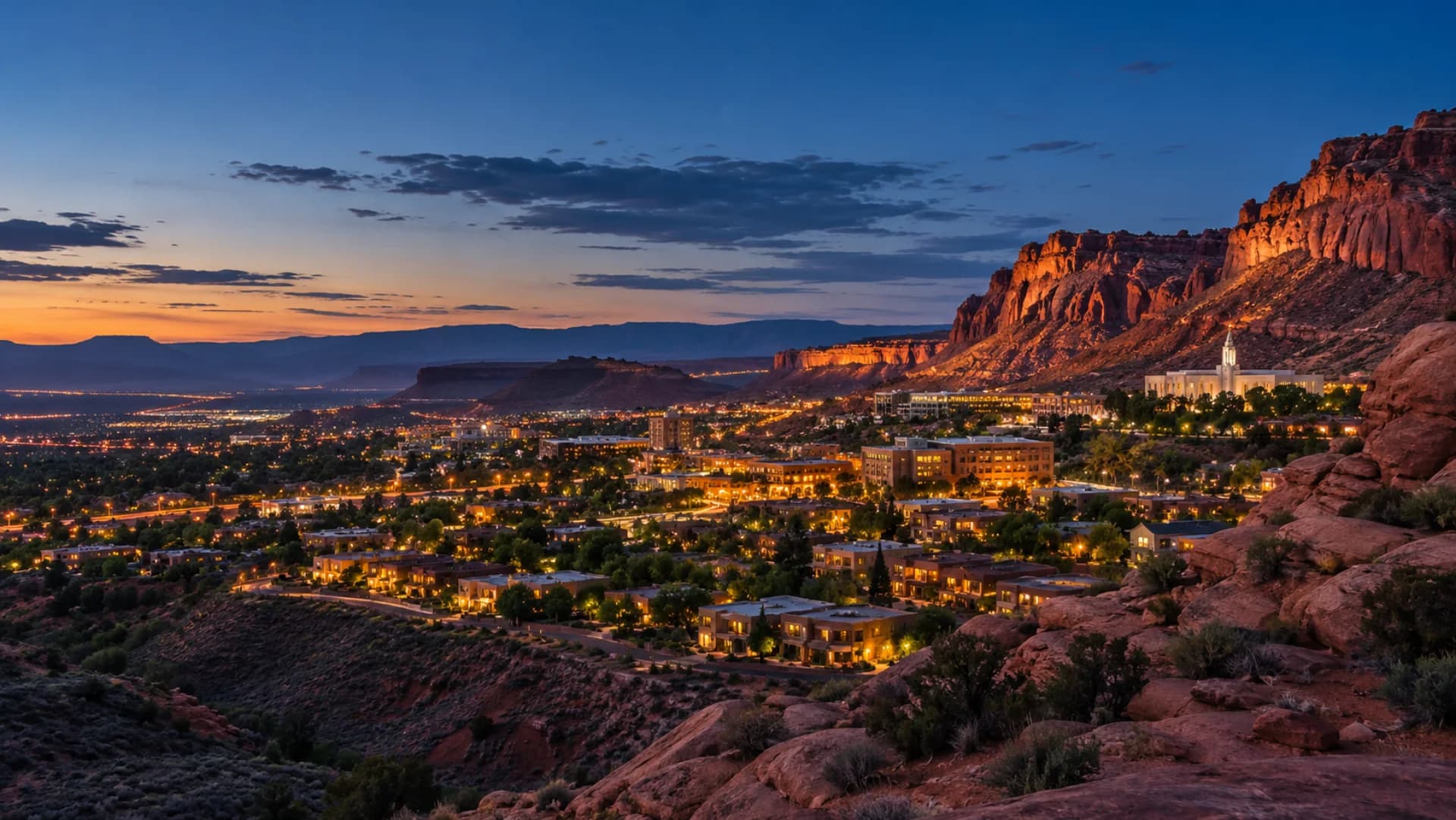 St George and southwest Utah red cliffs at blue hour