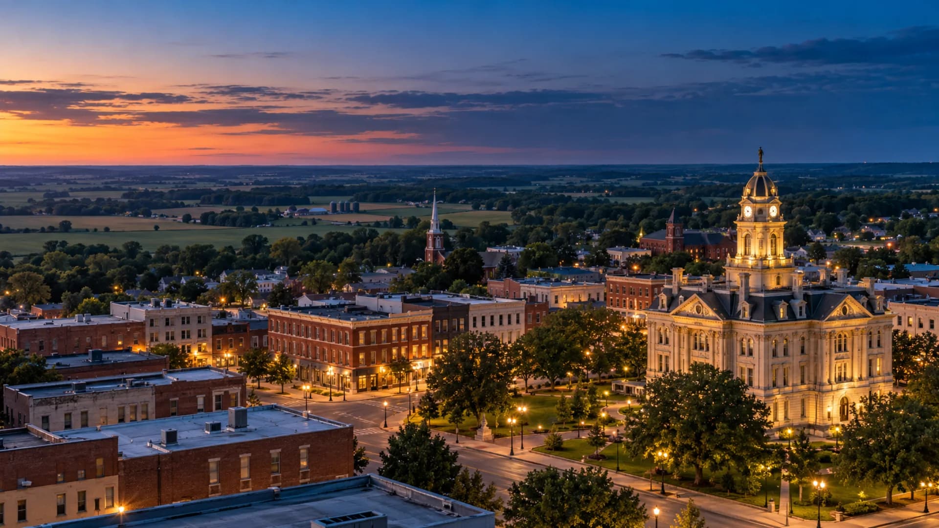 Historic Wilmington, Ohio at blue hour