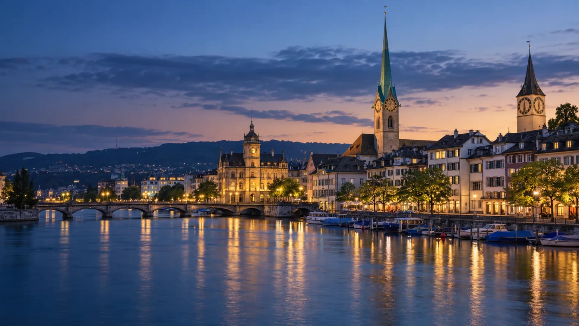 Zurich at blue hour