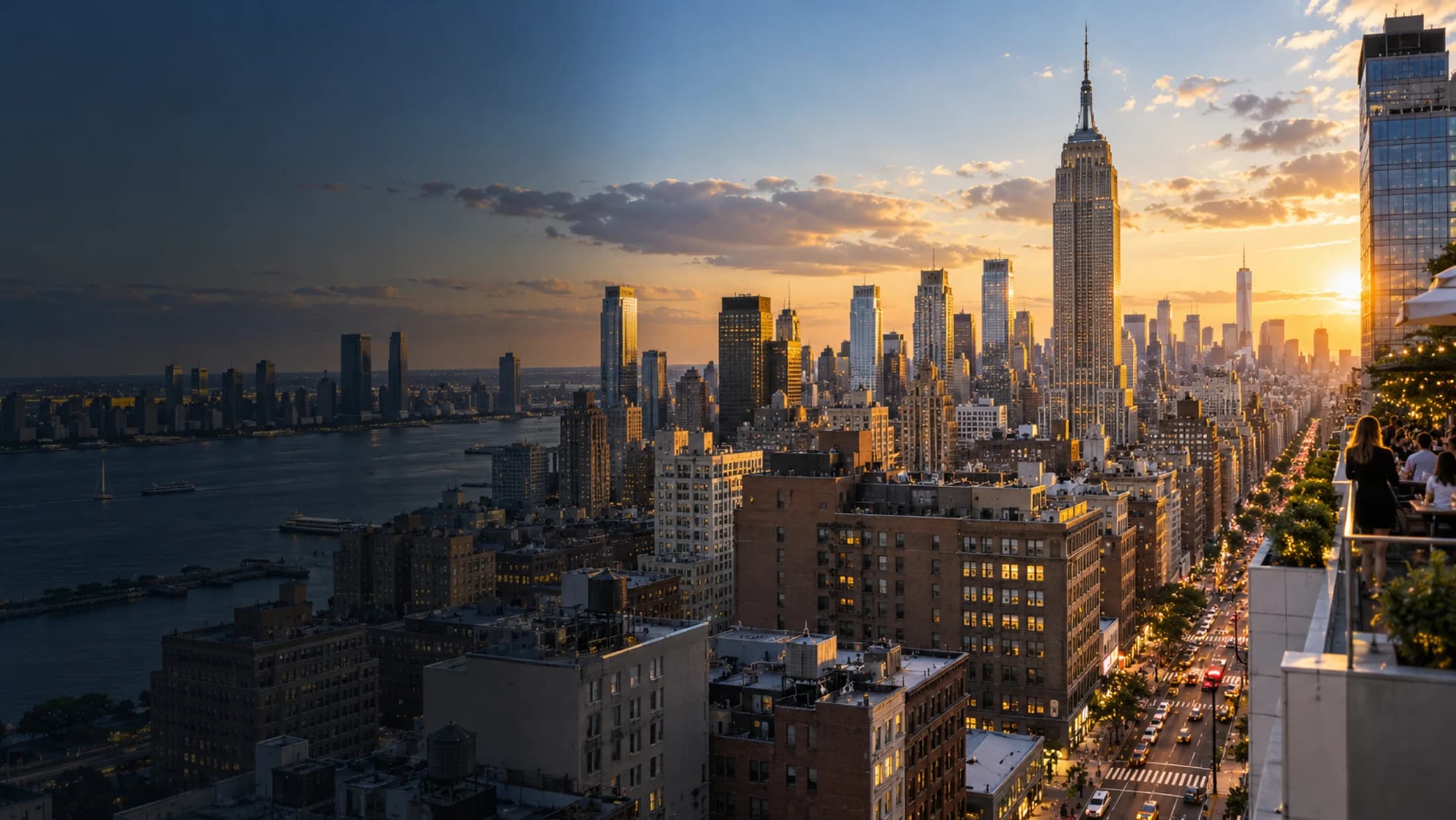 New York skyline at sunset