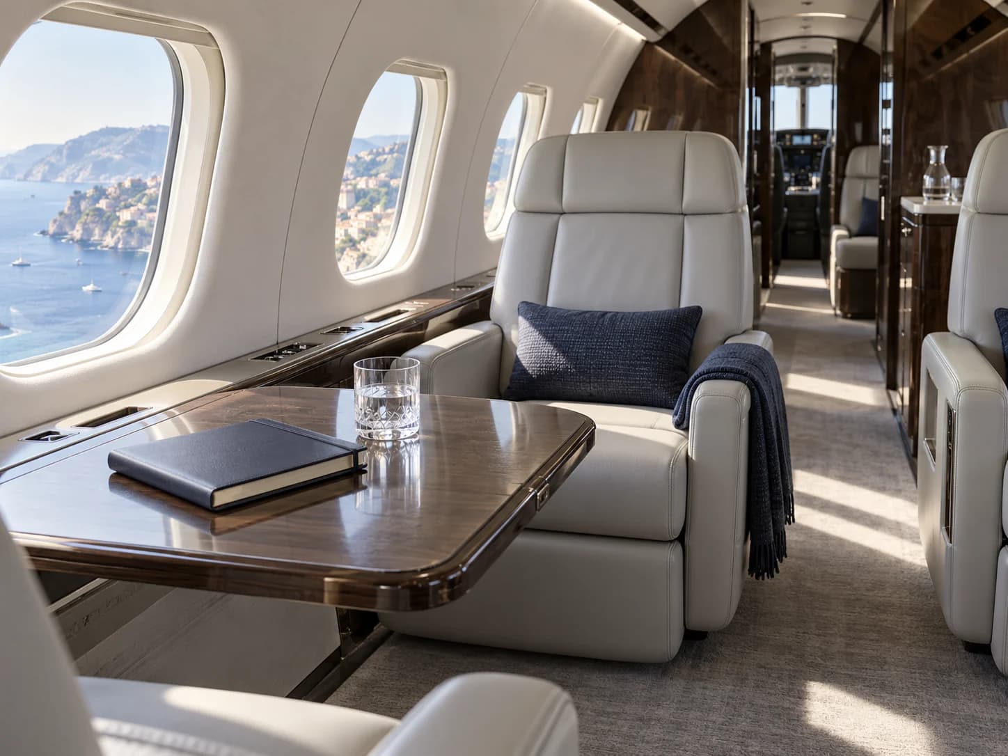 Daylight private jet cabin