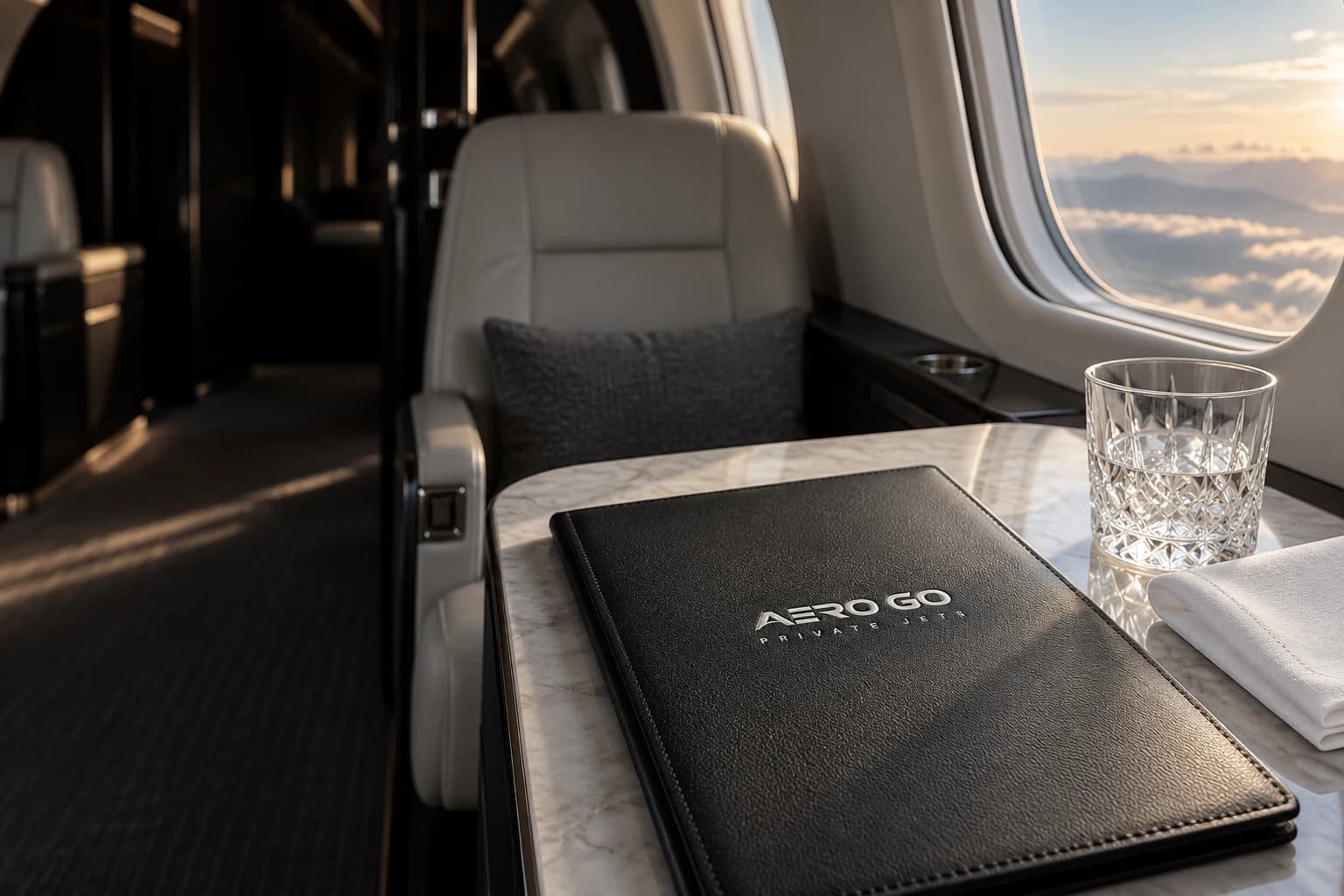 AERO GO branded menu set for an onboard meal