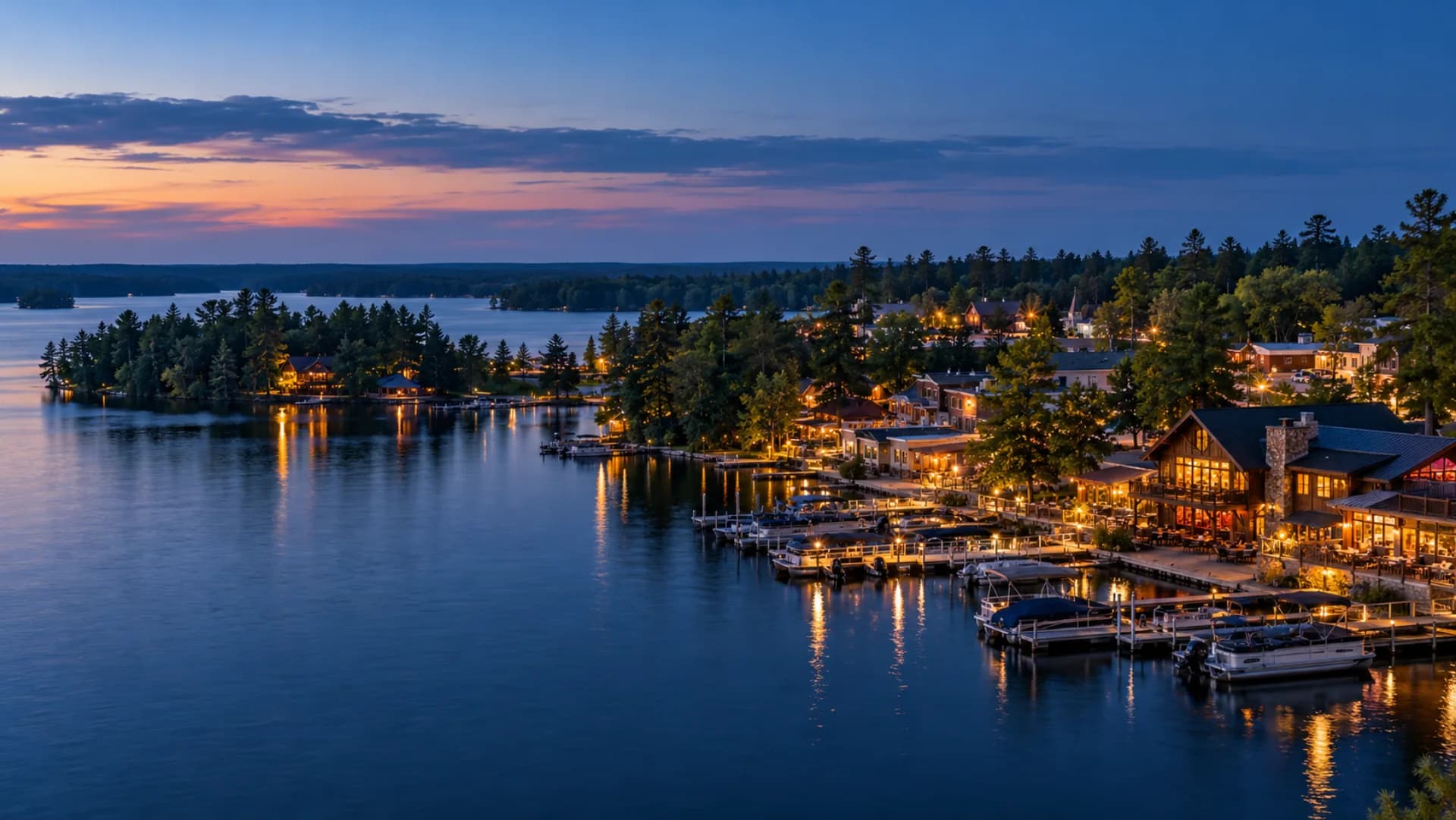 Eagle River lakes and northern Wisconsin forest at blue hour