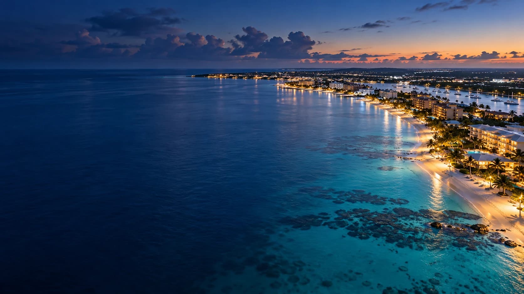 Grand Cayman and Seven Mile Beach at blue hour