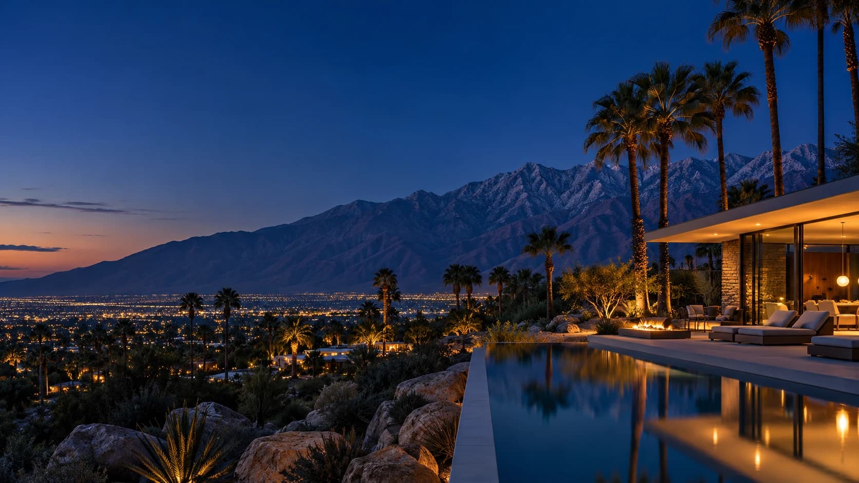 Palm Springs and the San Jacinto Mountains at blue hour