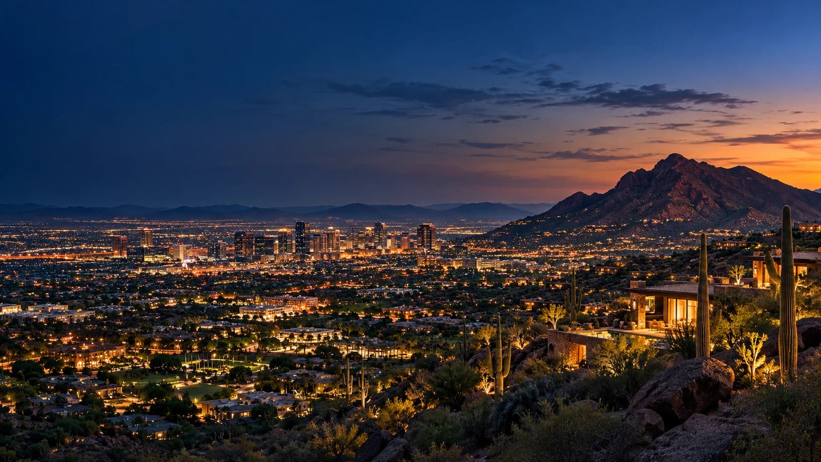 Phoenix and Camelback Mountain at blue hour