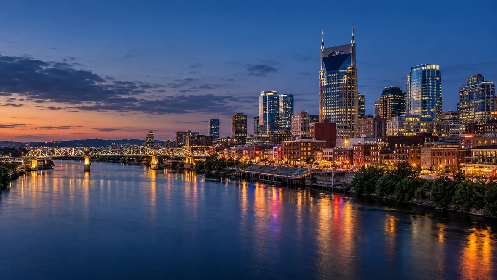 Nashville and the Cumberland River at blue hour